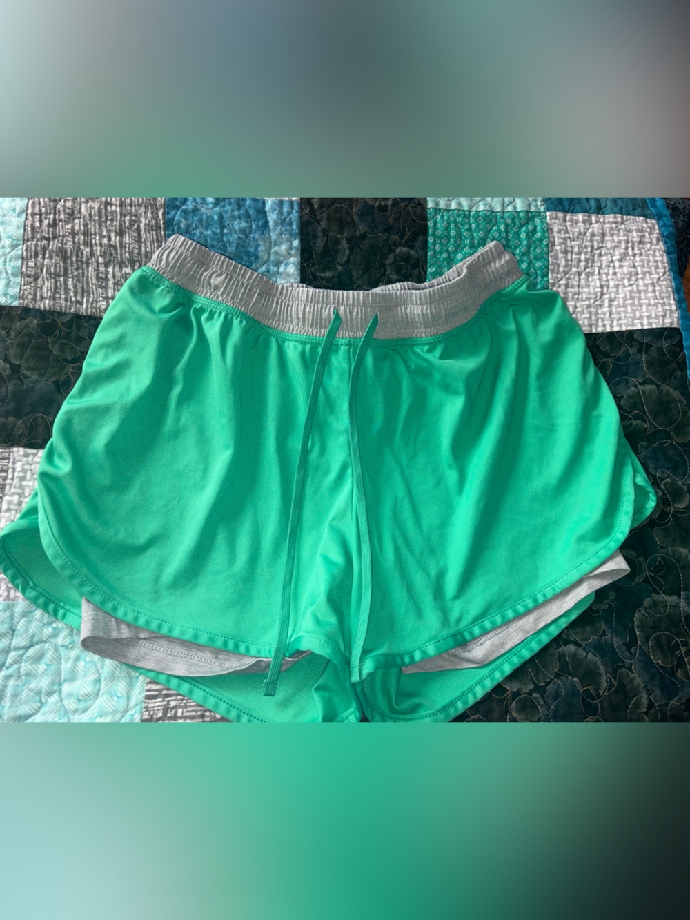 Champion Women’s Athletic Shorts in Mint Green with Gray Waistband